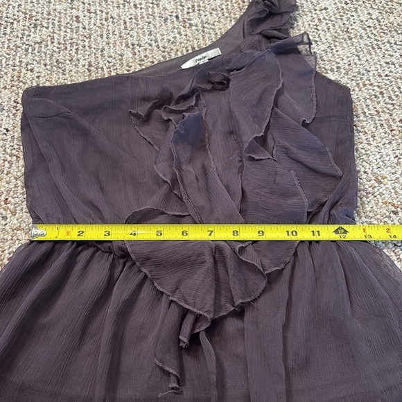 Papaya Purple Plum Asymmetrical One Shoulder Romantic Ruffled Blouse. Small - Picture 7 of 9